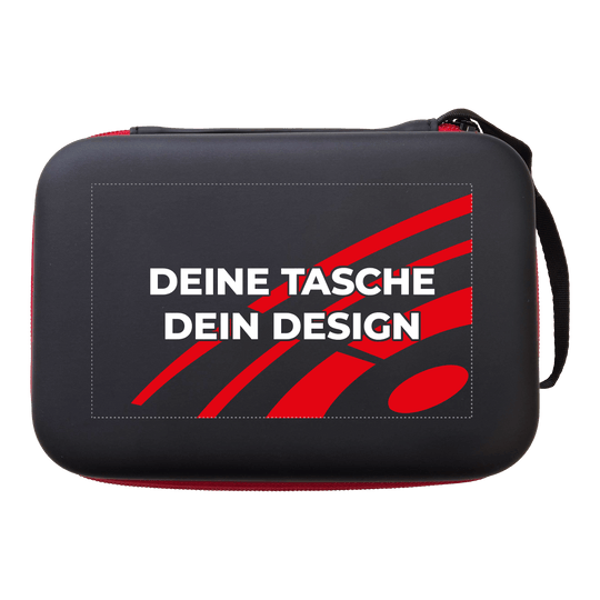 Estuche para dardos System-4 con tu diseño Bild mit dem Dateinamen MCS4-Schwarz_McDart_System4_Dartcase_Mit_Wunschdruck_Schwarz_2. Der genaue Inhalt des Bildes ist nicht erkennbar.