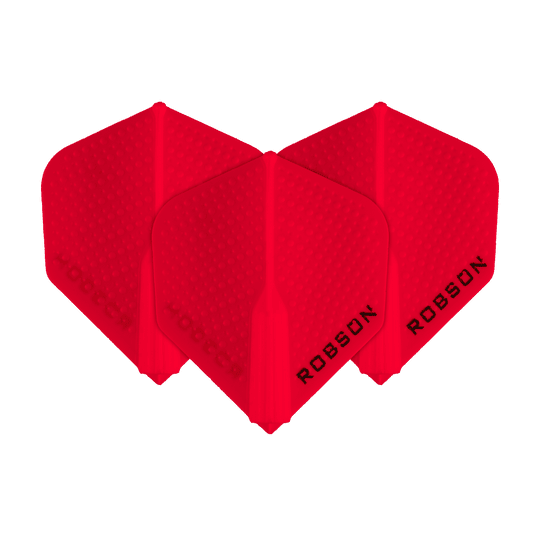 Robson Plus Dimple Flights - Rot Das Bild zeigt drei rote Robson Plus Dimple Flights. Auf jedem Flight steht der Schriftzug "ROBSON" in schwarzer Farbe.