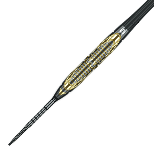 Dardos de acero Caliburn Halo H2 - 22,5 g Das Bild zeigt die Caliburn Halo H2 Steeldarts mit einem Gewicht von 22,5g. Die Darts sind detailliert abgebildet.