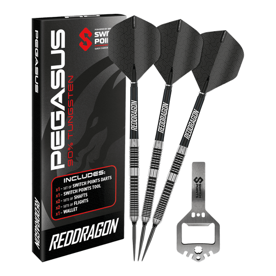 Dardos de acero Red Dragon Pegasus Switch Point Abgebildet sind Red Dragon Pegasus Switch Point Steeldarts. Diese Darts sind robust und für verschiedene Spielniveaus geeignet.