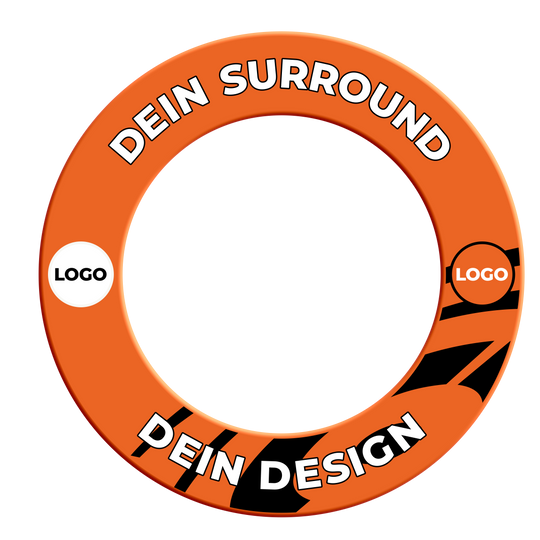 Marco de diana con tu diseño Das Bild zeigt ein Dartboard Surround in Neonorange. Es trägt den Dateinamen 'MSF-NeonOrange_Dartboard_Surround_Wunschdruck_NeonOrange_2'.
