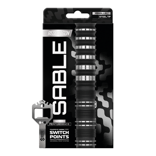 Dardos de acero Red Dragon Sable Parallel Switch Point Abgebildet ist ein Satz Red Dragon Sable Parallel Switch Point Steeldarts. Die Darts sind präzise ausbalanciert und ideal für Dartspieler geeignet.