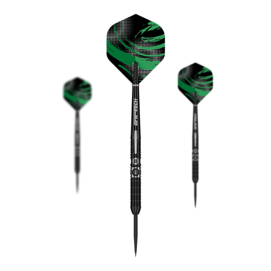 Dieses Foto zeigt ein Set der GOAT 8Ball Steeldarts. Es sind mehrere Dartpfeile als Set abgebildet.