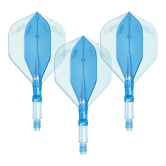 Vuelos L-Style L-System - Azul claro Dieses Bild zeigt ein Set von L-Style L-System Flights in klarer blauer Farbe, Größe Small. Es ist ein Zubehörteil für Dartpfeile.