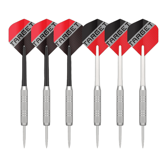 Abgebildet ist das Target Rift Steeldartboard Set. Dieses Dartboard Set eignet sich perfekt für den Heimgebrauch.