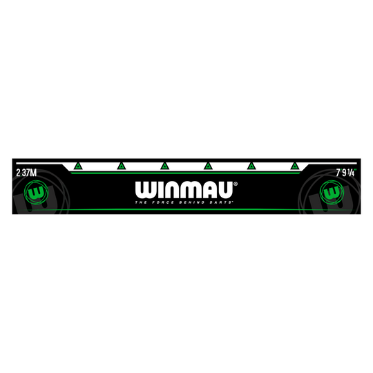 Línea de lanzamiento Winmau Verde Das Bild zeigt die grüne Abwurflinie „Winmau Abwurflinie Grün“ für Dartspieler. In der Mitte steht groß das Winmau-Logo mit dem Schriftzug "The force behind darts".