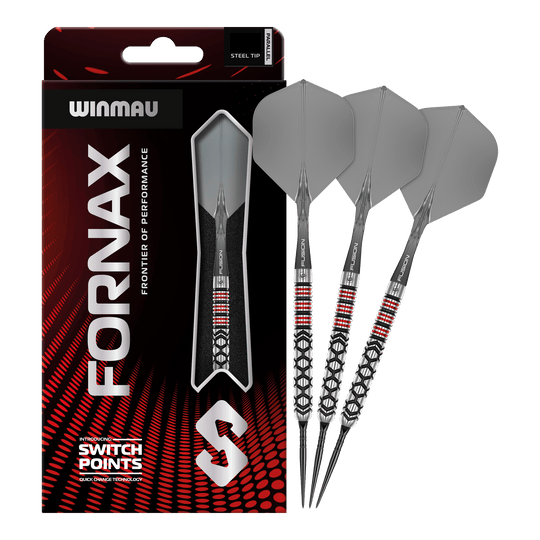 Punta de conmutación paralela Winmau Fornax Steeldarts Zu sehen sind Winmau Fornax Parallel Switch Point Steeldarts in kompletter Ansicht. Diese Darts zeichnen sich durch ihre spezielle Bauweise aus.