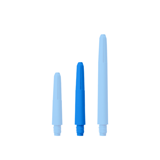 573_Nylon_Shafts_Blau_35mm_1ITMD2oHNp2ZtU Das Bild zeigt drei blaue Nylon-Schäfte in unterschiedlichen Längen. Sie sind nebeneinander auf weißem Hintergrund angeordnet.